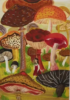 ナタリー・レテの絵画作品　タイトルは、きのこの散歩道